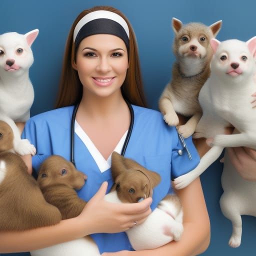 BBW Nurse with Puppies in Hospital, Hyperrealistic