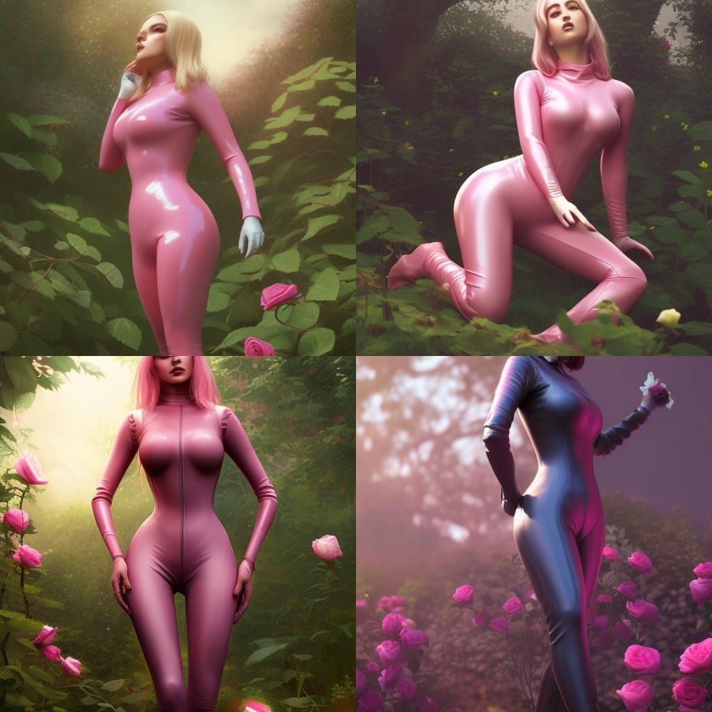 Woman in Pink Latex Catsuit, Dark Fantasy Art
