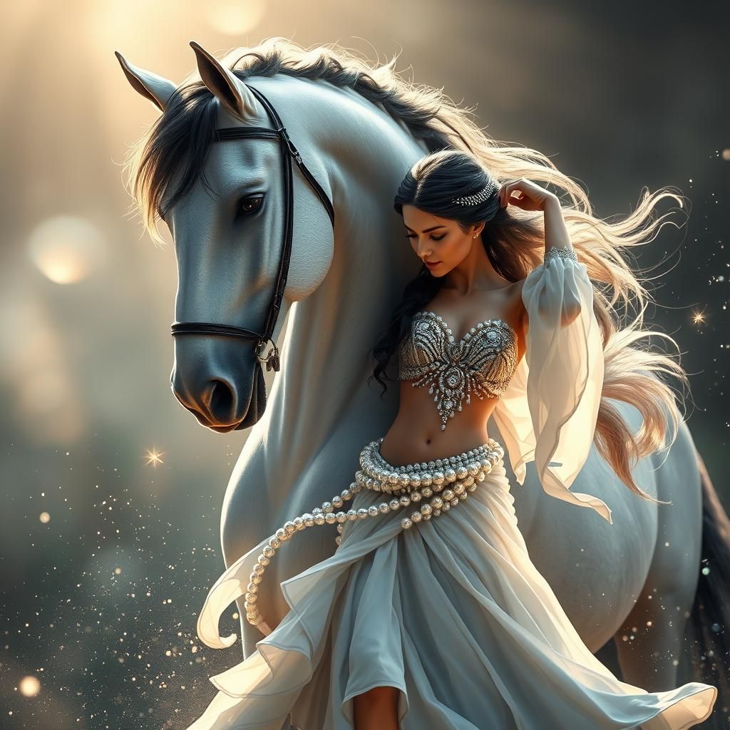 White Stallion and Dancer in Tonalist Painting