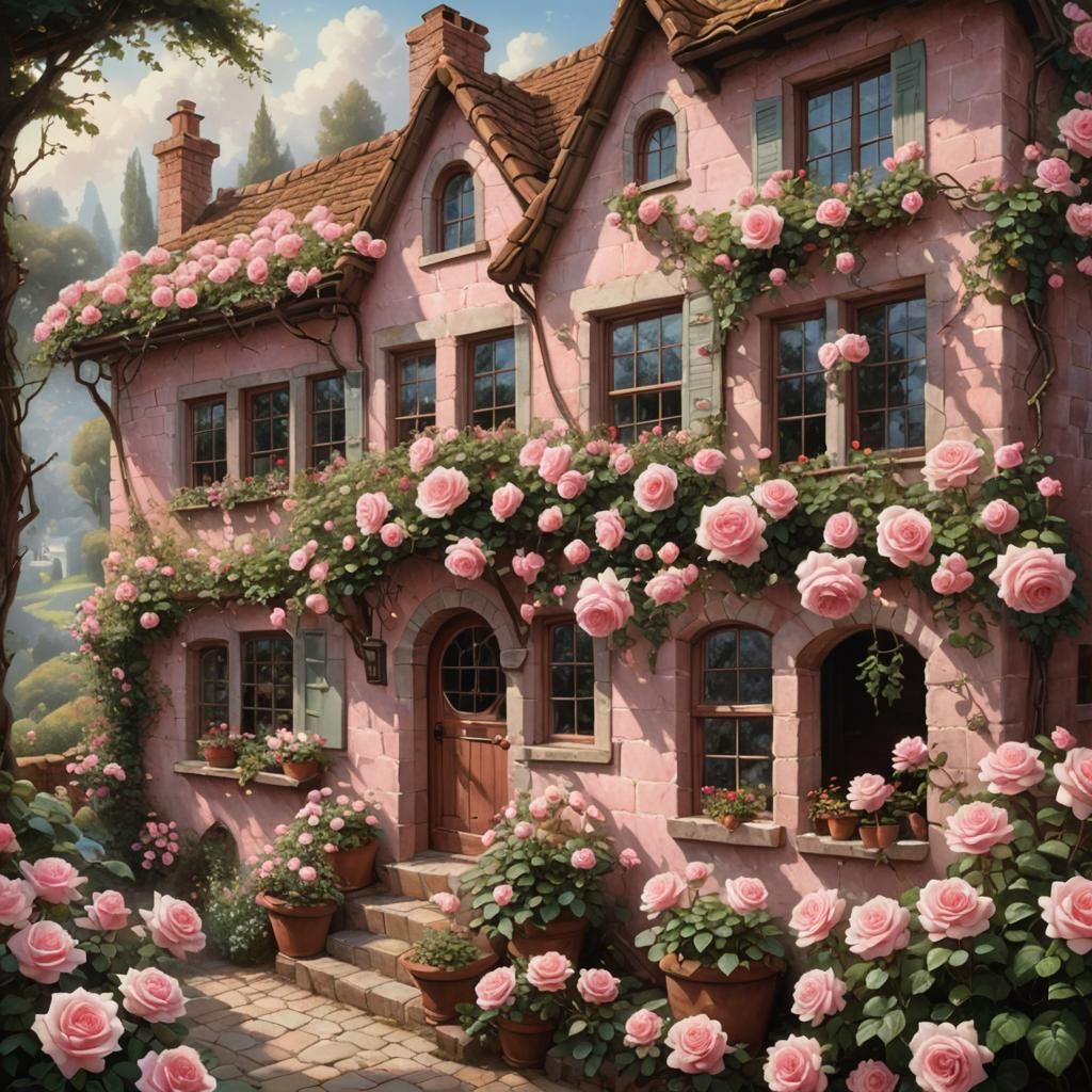 Baby Pink Roses Bloom in Ethereal Cottage Scene