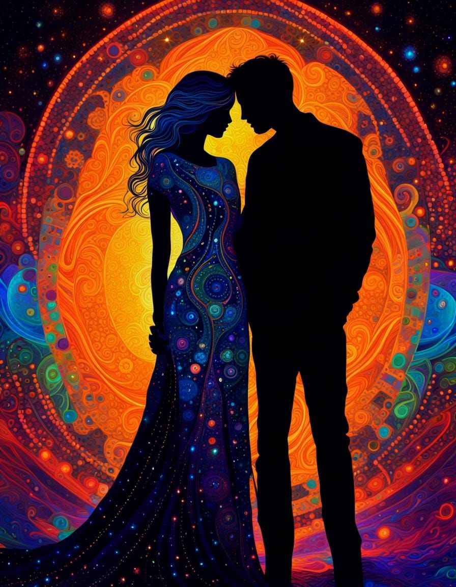 Embracing Couple: Abstract Mosaic in Klimt Style