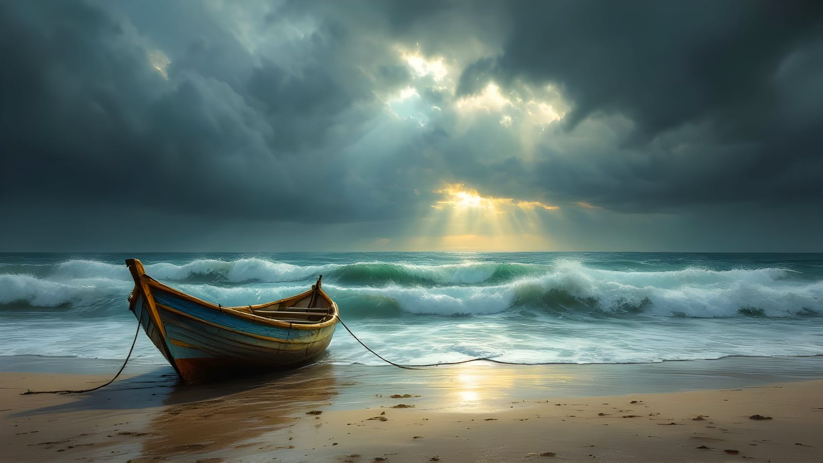 Serenene Beach Scene Under Threatening Stormy Skies
