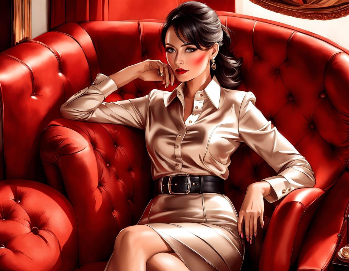 Elegant Mature Woman Relaxing in Modern Living Room