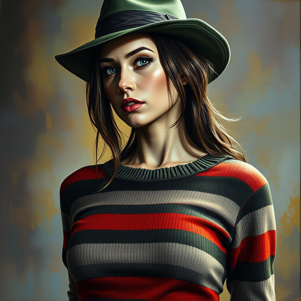 Freddy Krueger Woman: Hyperrealistic Oil Painting