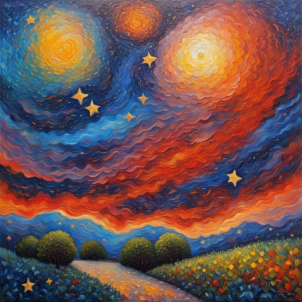 Expressionist Space and Stars Impasto Oil Painting