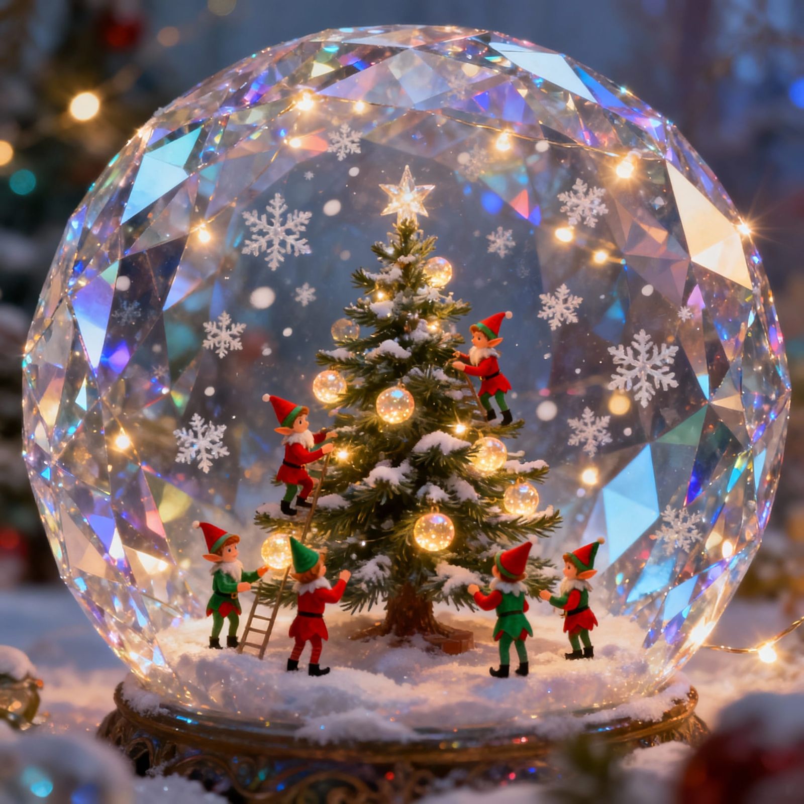 Magical Christmas Scene Inside a Giant Crystal