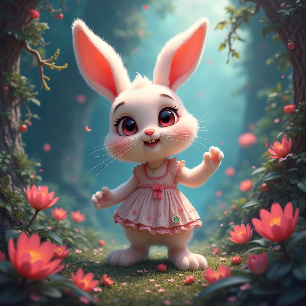 Whimsical Cartoon Bunny Girl with Oversized Eyes