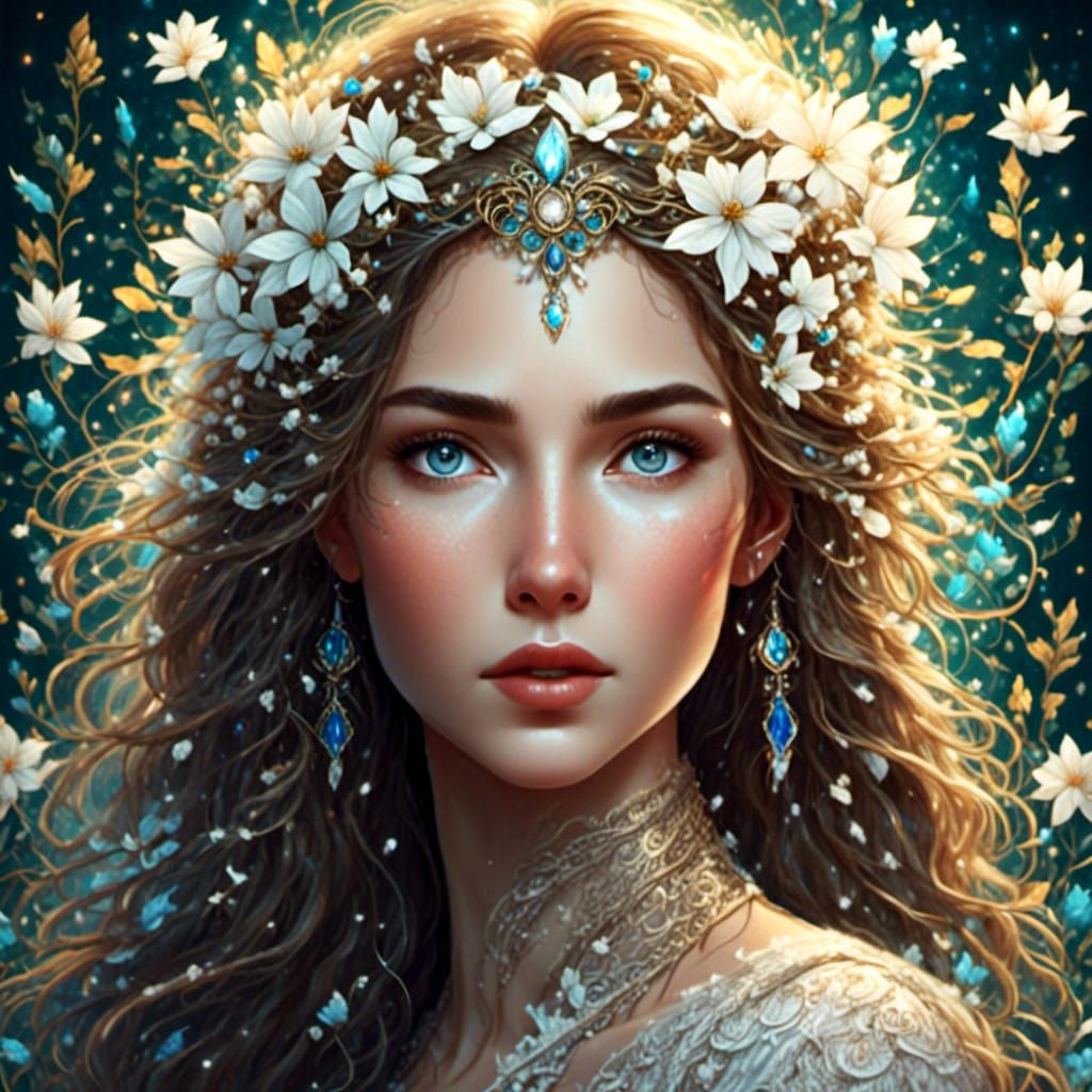 Radiant Female Portrait in Bioluminescent Garden
