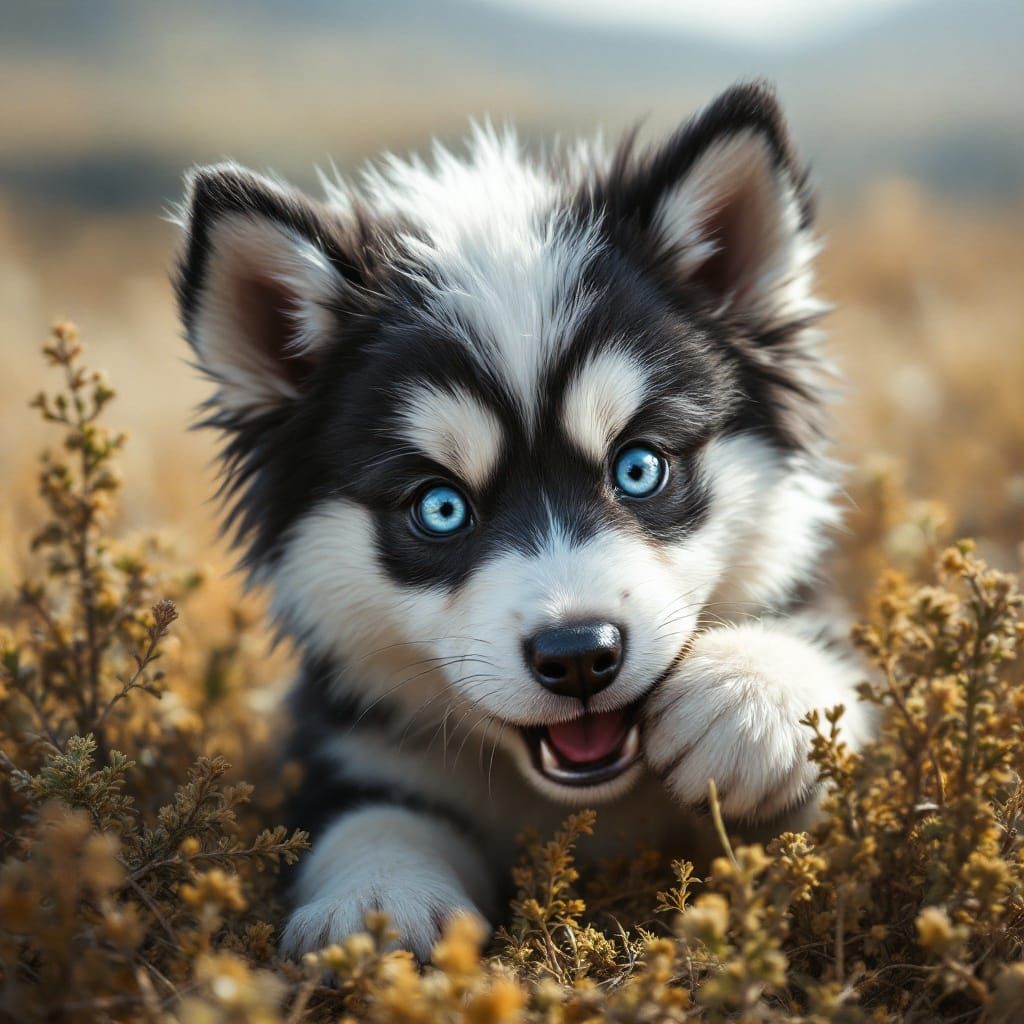 Fluffy Puppy Chewing Wyvern Tail, Oil Painting