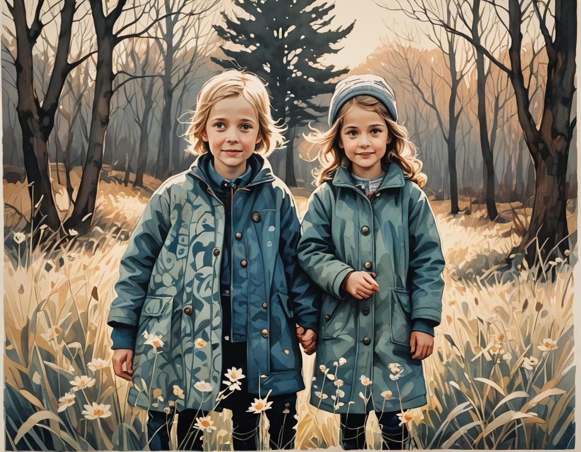 Charming Siblings as Monotype Print