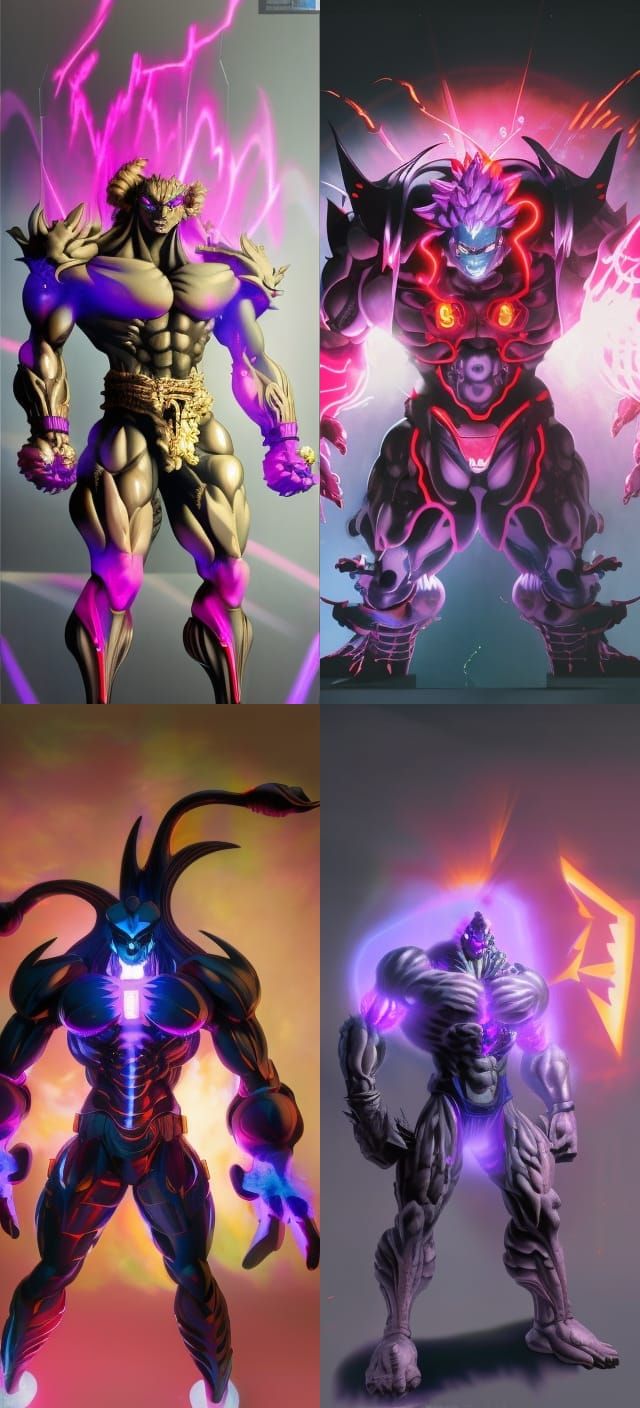 Cyber Oni Akuma with Purple Aura in Anime Style