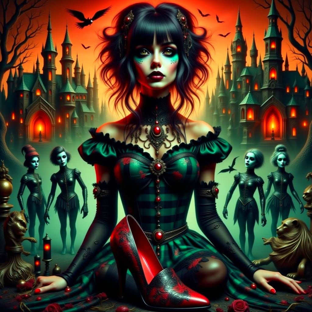 Evil Dorothy in Dark Gingham with Corrupted Friends