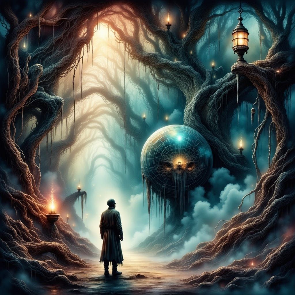 Mysterious Figure in Eerie, Ancient Realm