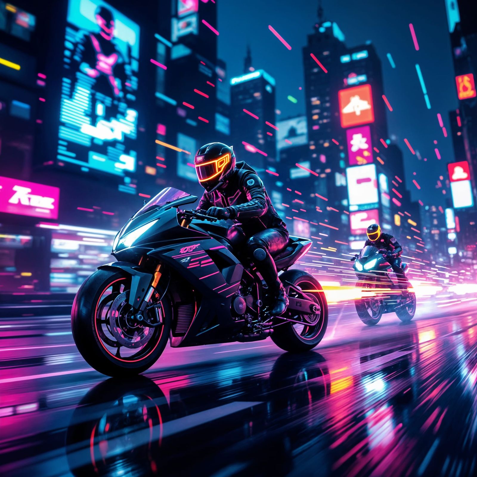 Cyberpunk Motorcycle Chase with Glitch Effects