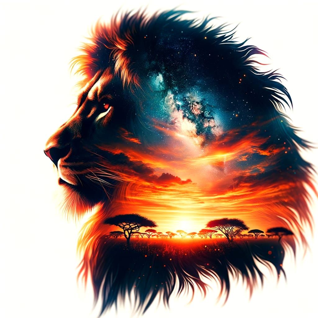 Lion in Vibrant Savannah Sunset Hologram