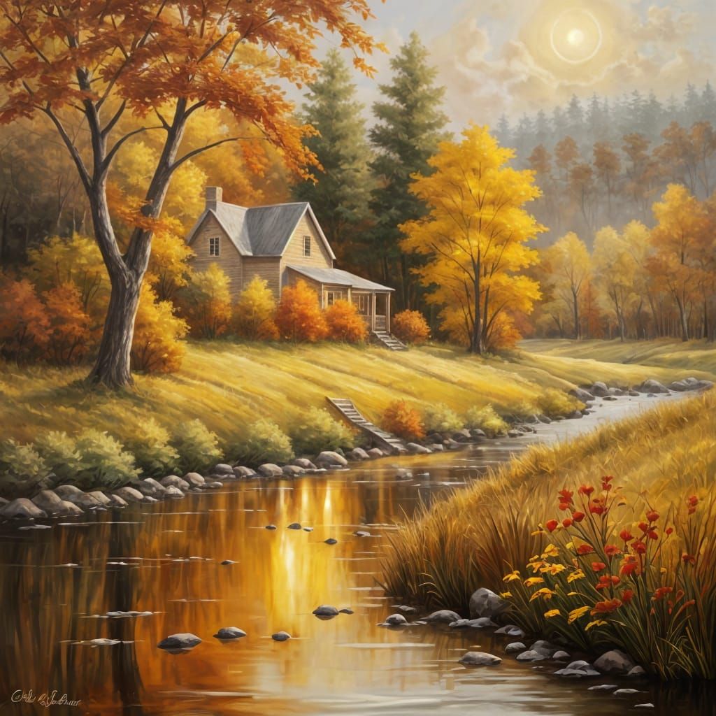Cozy Autumn Countryside Retreat with Creek