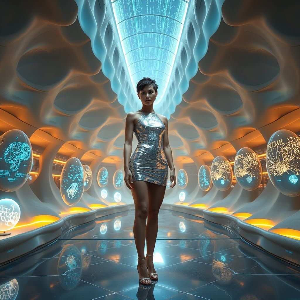 Futuristic Woman in Neural Knowledge Center