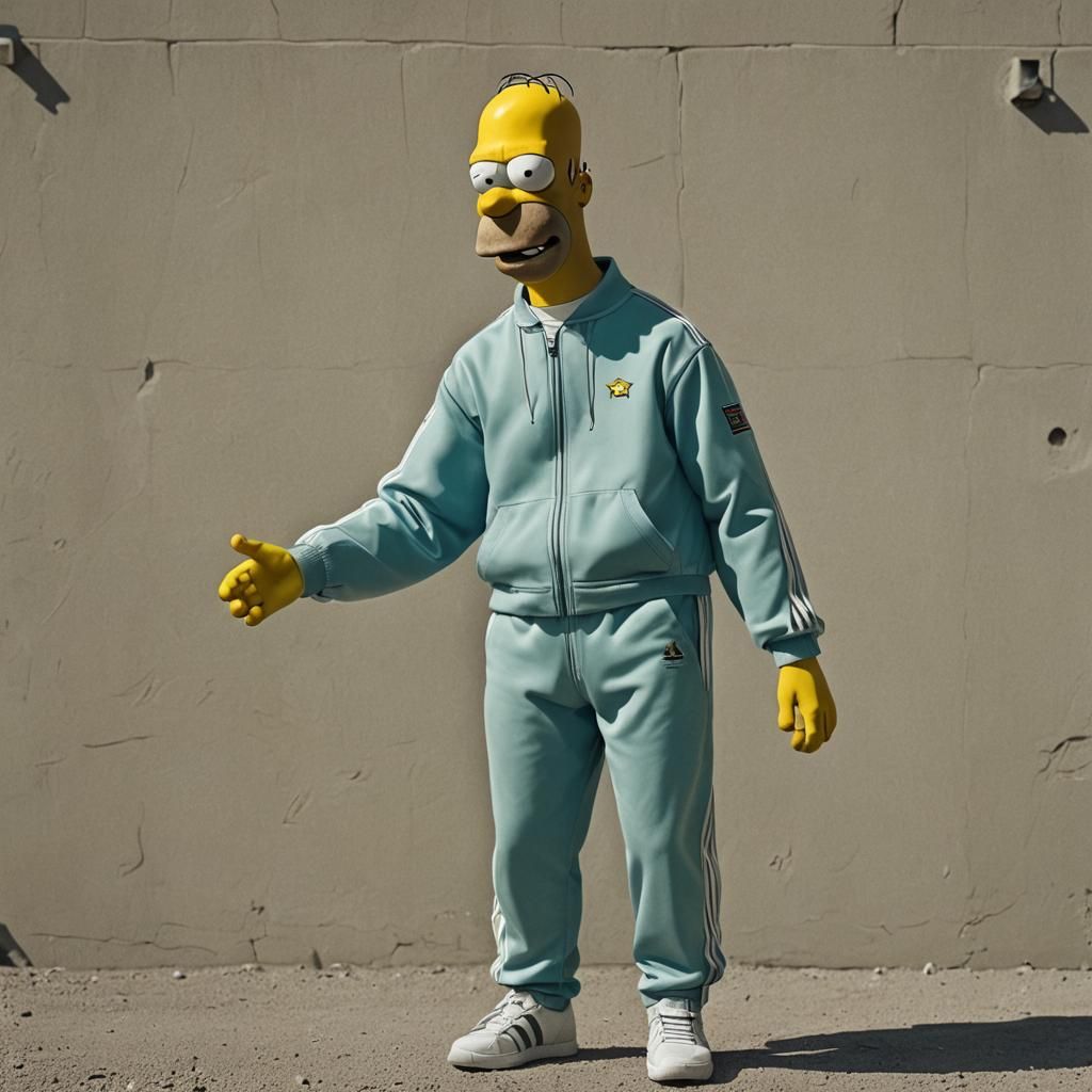 Homer Simpson in Adidas Jumpsuit: Cinematic Film Still