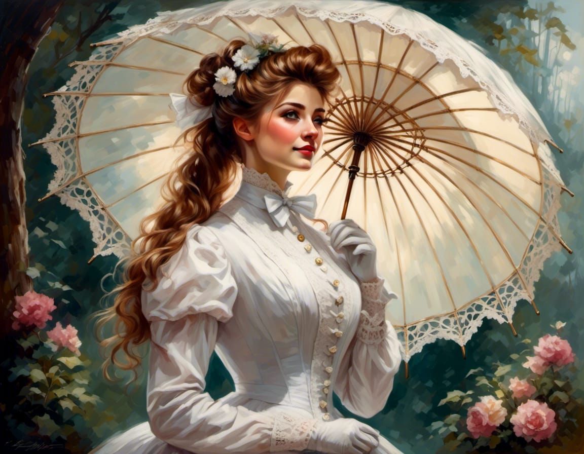victorian girl with lace parasol III