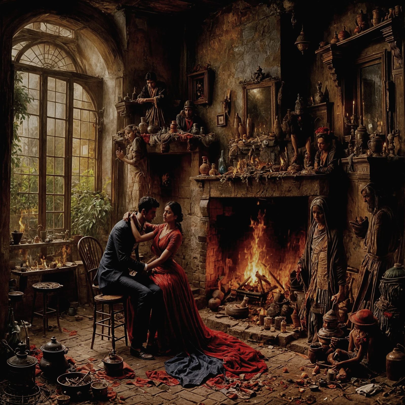 Intimate Bombay Fireplace Scene, Early 20th Century