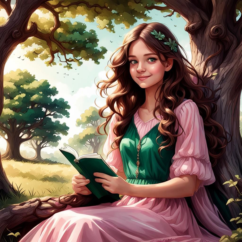Girl Sketching Under Oak Tree: Fantasy Concept Art