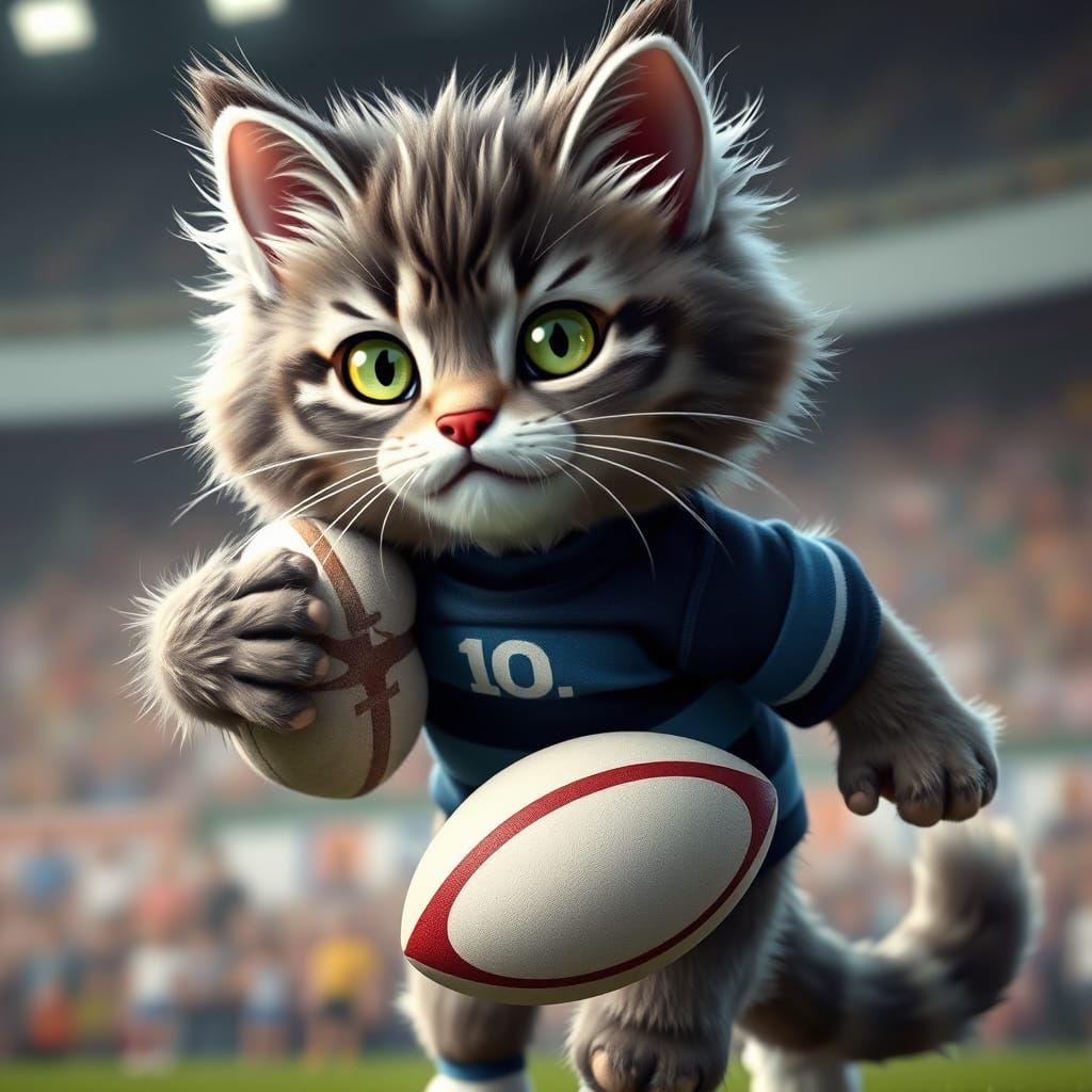 Hyper Realistic Cat Tackles Rugby with Flair
