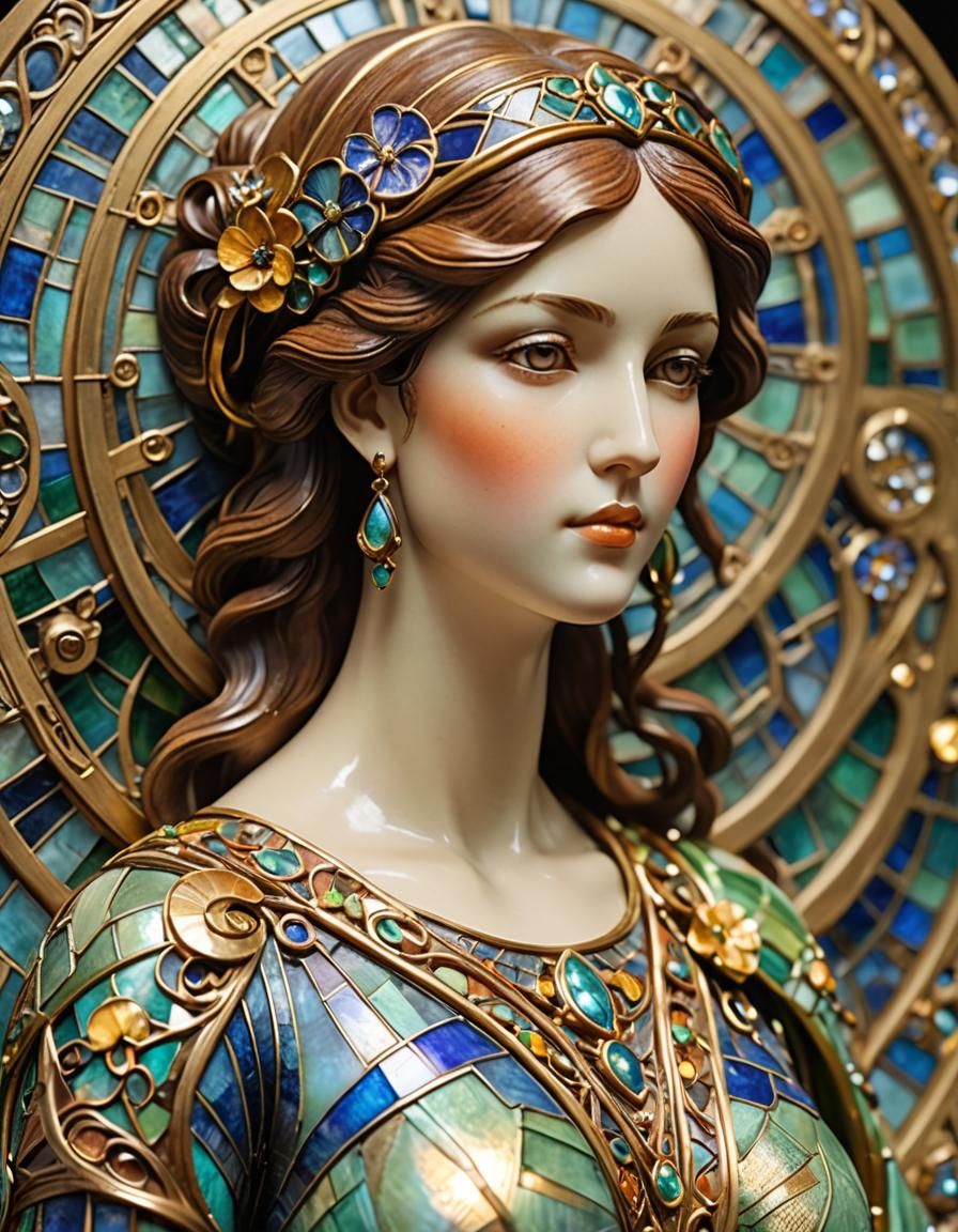 Enameled Glass Figurine in Art Nouveau Style