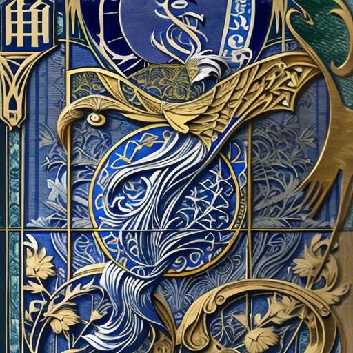 Art Nouveau Calligraphy with Heraldic Elements
