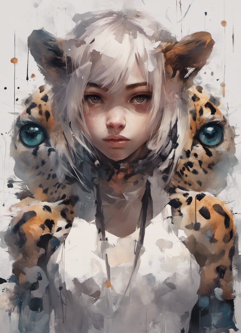 Anthropomorphic Jaguar Artist Painting on Canvas