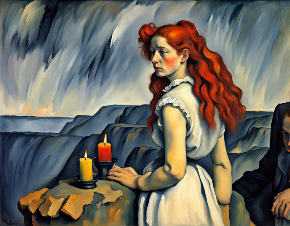 Woman at Precipice, Surreal Oil Painting