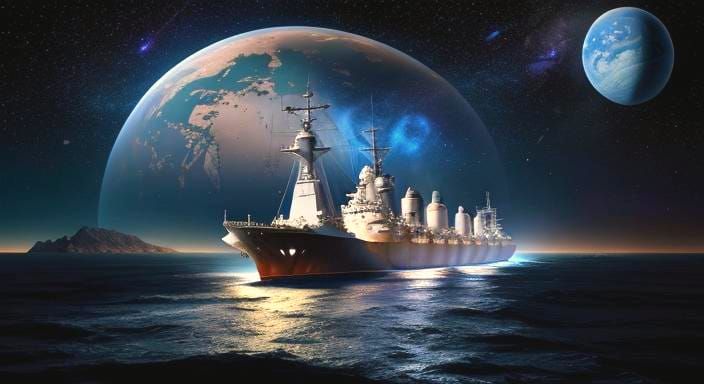 USS Missouri: Surreal Sci-Fi Battleship in Space