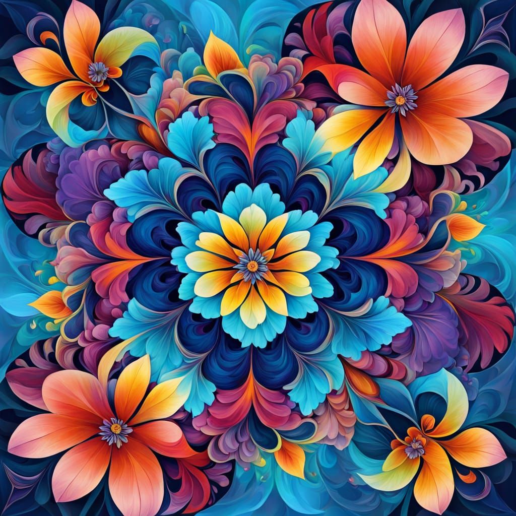 Vibrant Floral Tessellations Unfold in Kaleidoscope Colors
