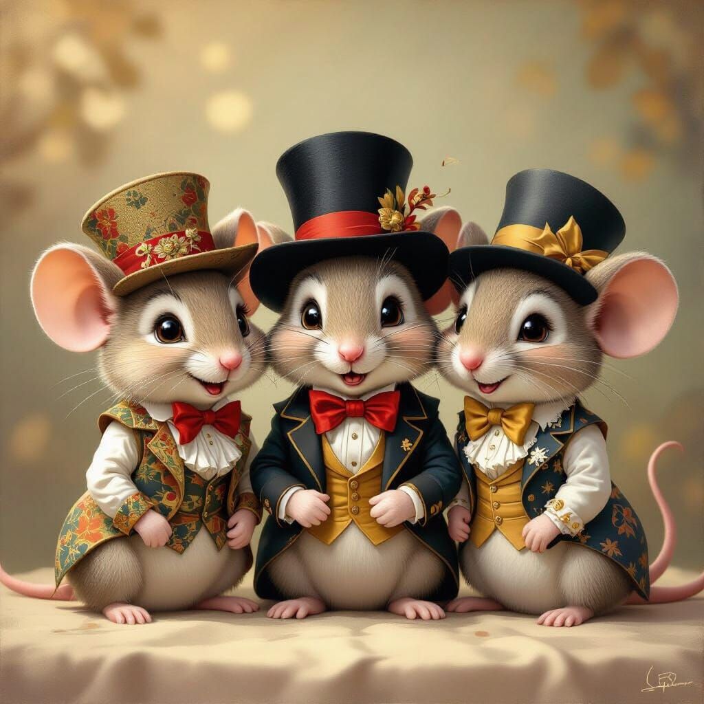 Mice in Hats: A Vintage-Style Family Portrait