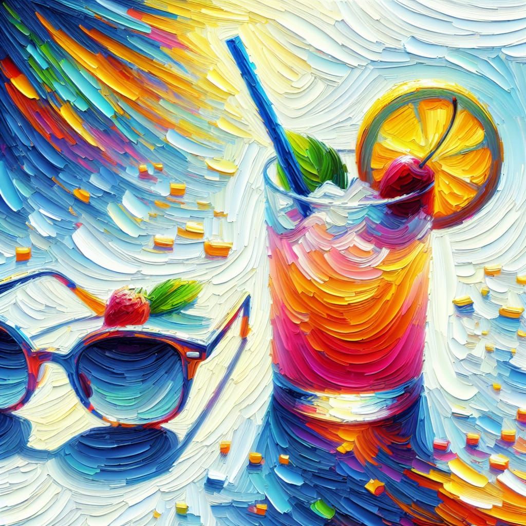 Summer Cocktail in Post-Impressionistic Impasto Style