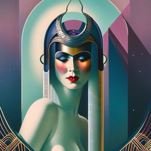 Retrofuturistic Art Nouveau Metropolis Illustration
