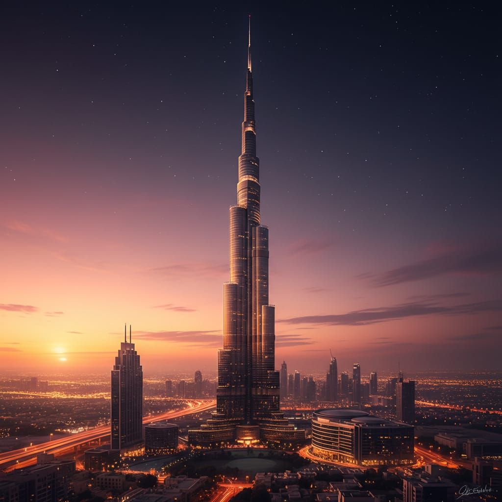 Burj Khalifa at Twilight: Realistic Digital Painting