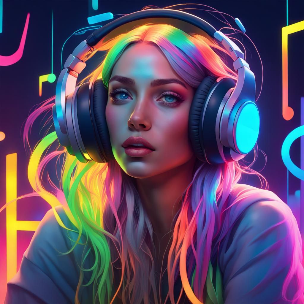 Neon Woman on Musical Note: Hyperdetailed Concept Art
