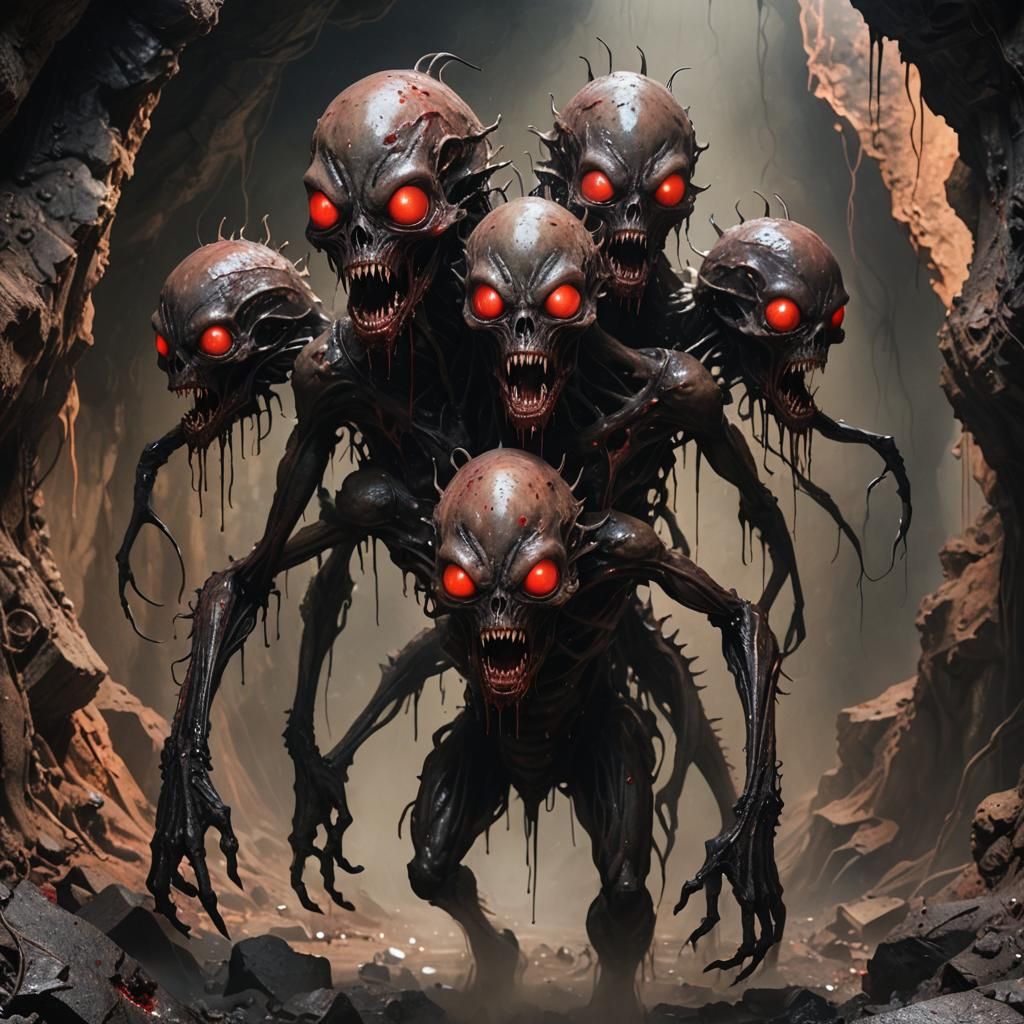 Horrific Multi-Headed Alien in Post-Apocalyptic Mine