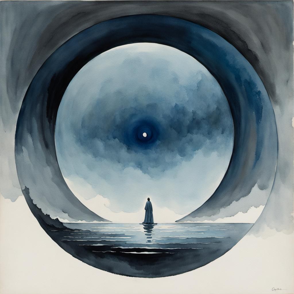 Simple Blue Circle Watercolor Painting