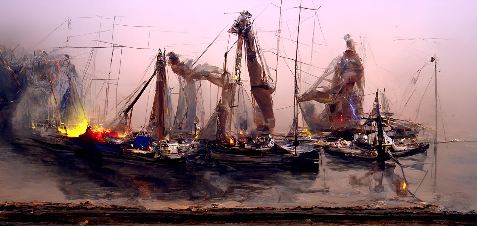 Sailing Ship Ablaze with St. Elmo's Fire