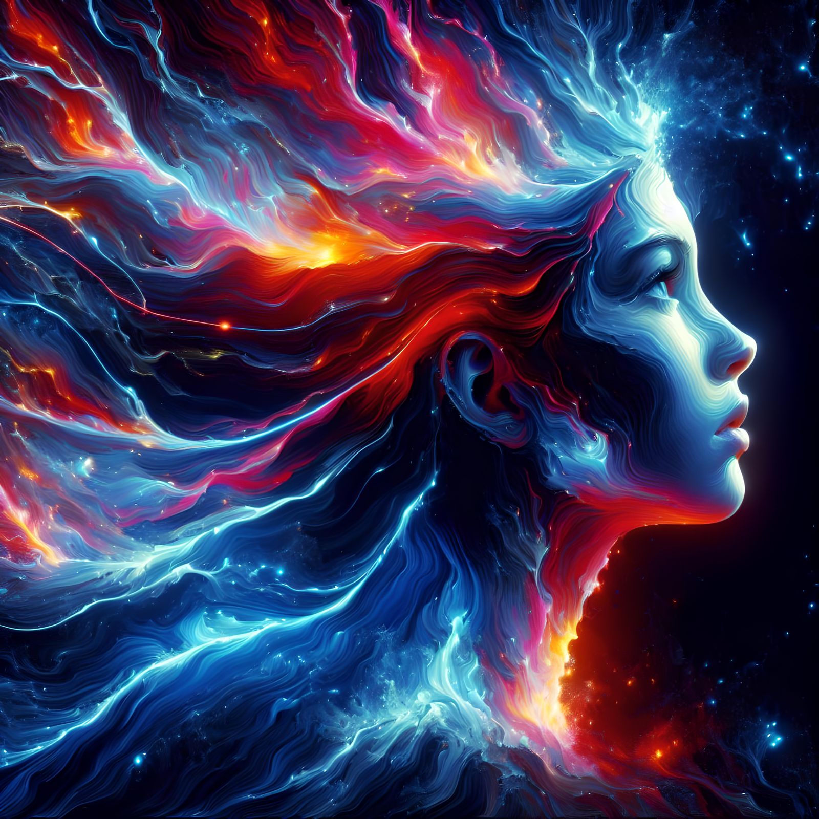 Electric Girl Portrait in Art Nouveau Style