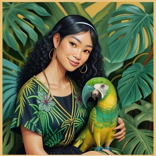 Vibrant Fauvist Portrait of a Smiling Filipina Woman in Trop...