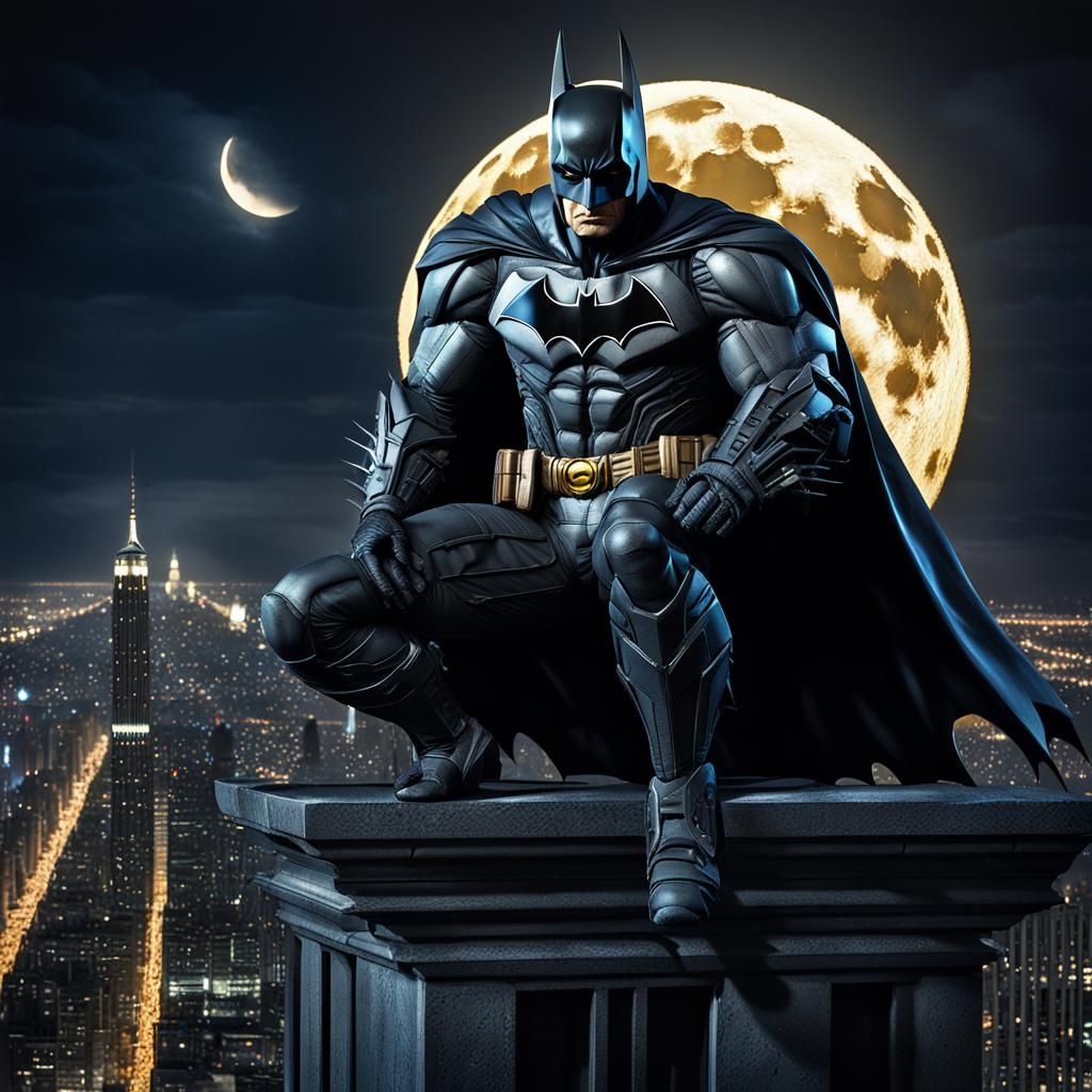 Batman full body on the top of a building in Gotham City by ...