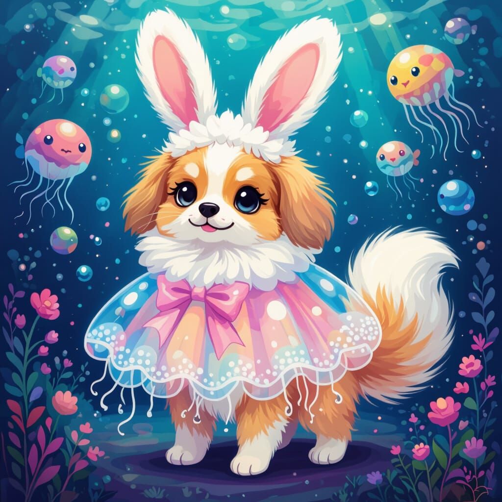 Dog-Bunny Hybrid in Whimsical Pop Art Style