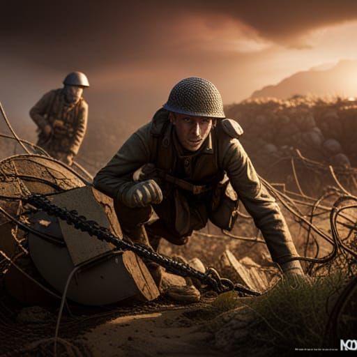 WWI Soldier Crawling in No Man's Land