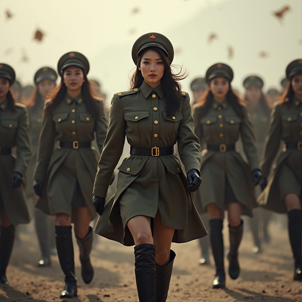North Korean Female Soldiers in Epic Cinematic Parade