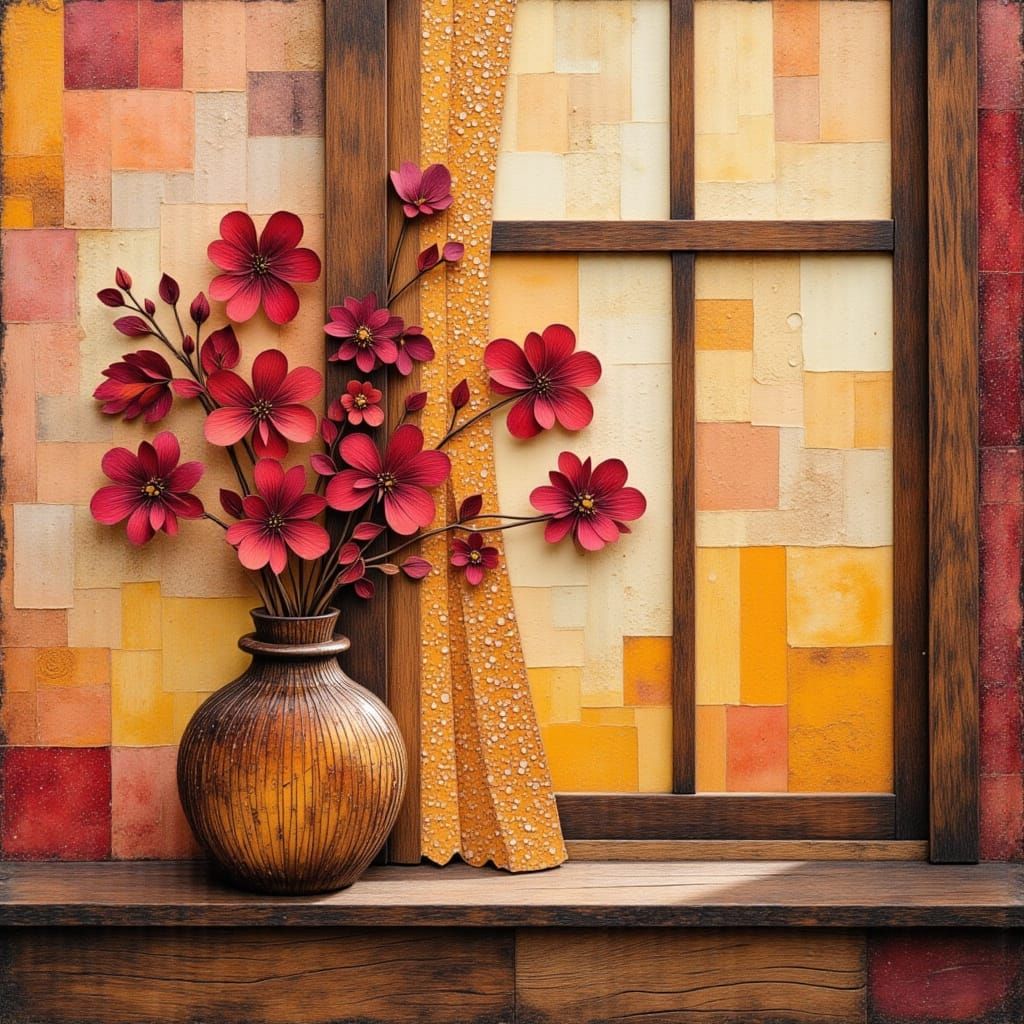 simple paper collage junk journal art: textured paper: 3d sh...