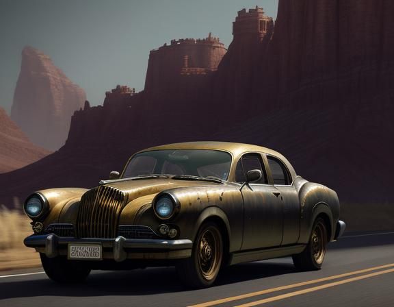 Steampunk Harley Quinn Drives on Open Road