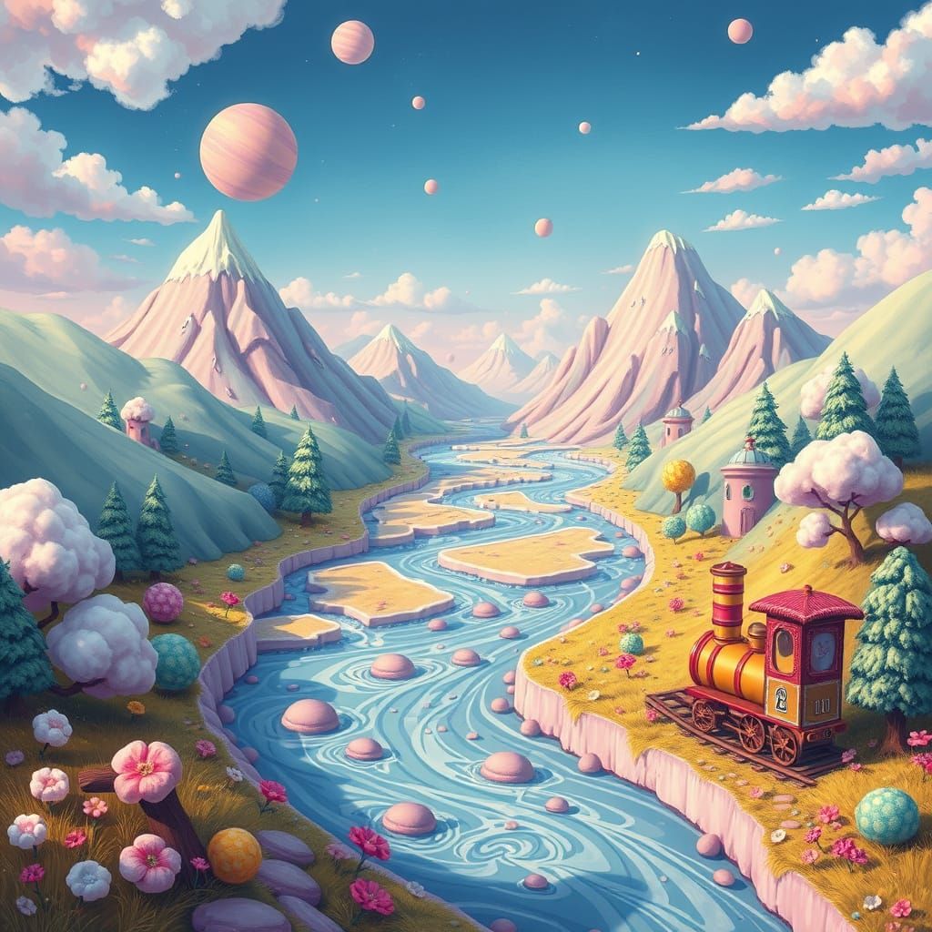 Colorful Ice Cream Planet with Candy Landscape