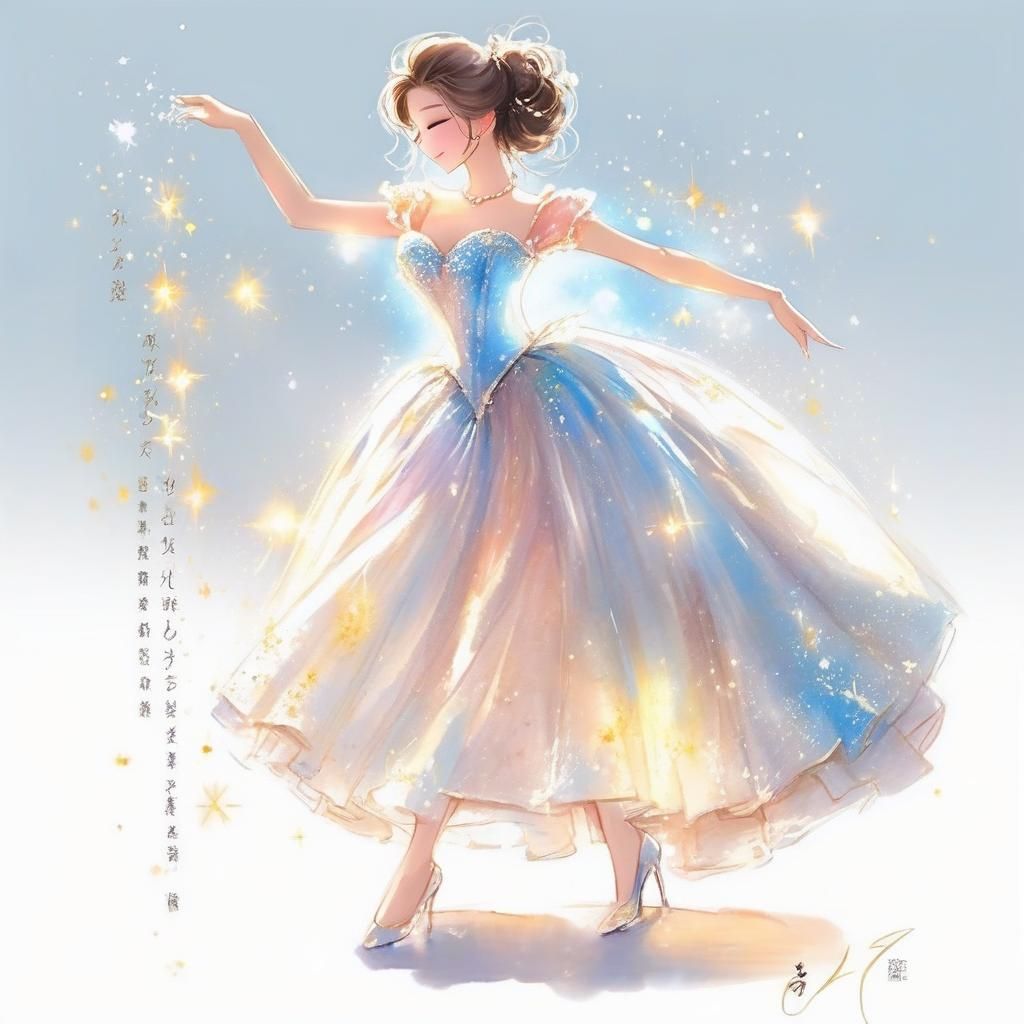 Lady in Glowing Ball Gown with Celestial Hair
